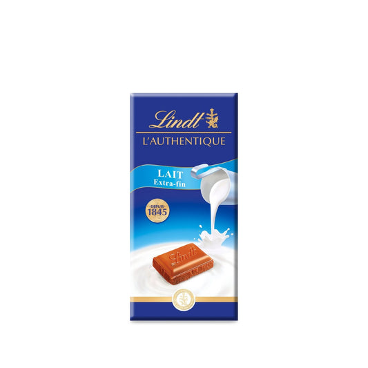 Tablette de Chocolat Lait Extra Fin LINDT L'AUTHENTIQUE La tablette de 100g