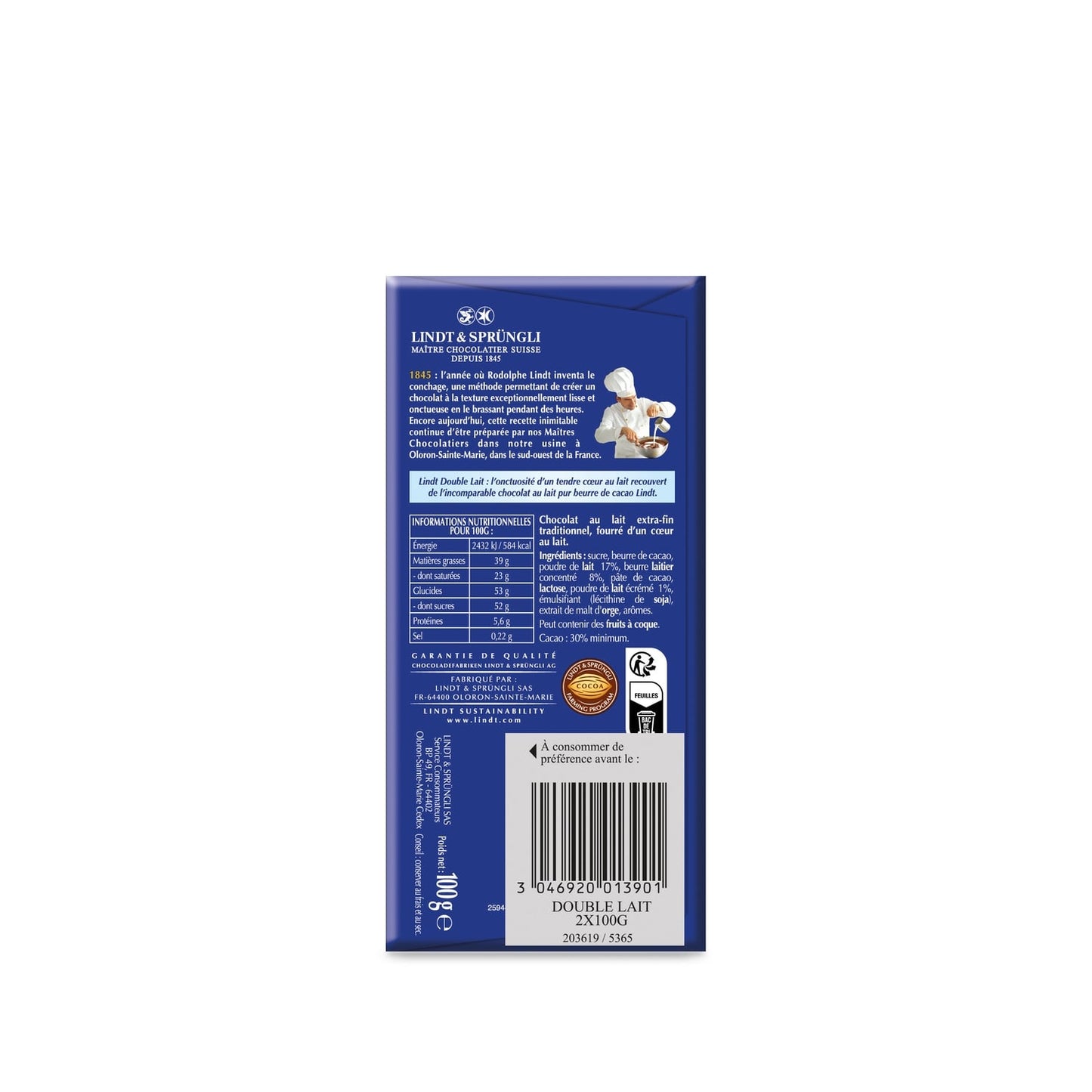Tablette de Chocolat Lait L'authentique Double Lait LINDT 