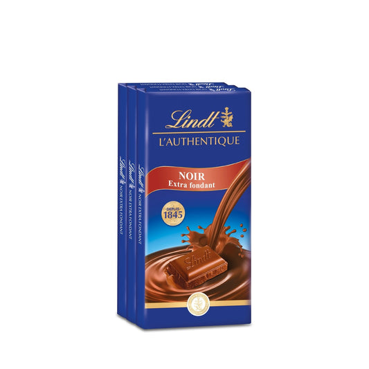 Tablette de Chocolat Noir l'Authentique Extra Fondant LINDT Lot de 3 Tablettes 100g
