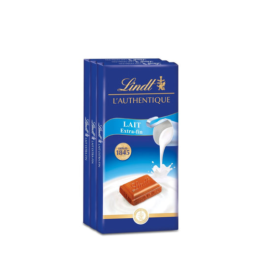 Tablette de Chocolat Lait l'Authentique LINDT Lot de 3 Tablettes 100g