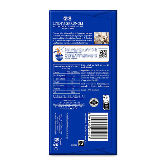 LINDT Maitre Chocolatier Extra Fine Milk Chocolate Bar
