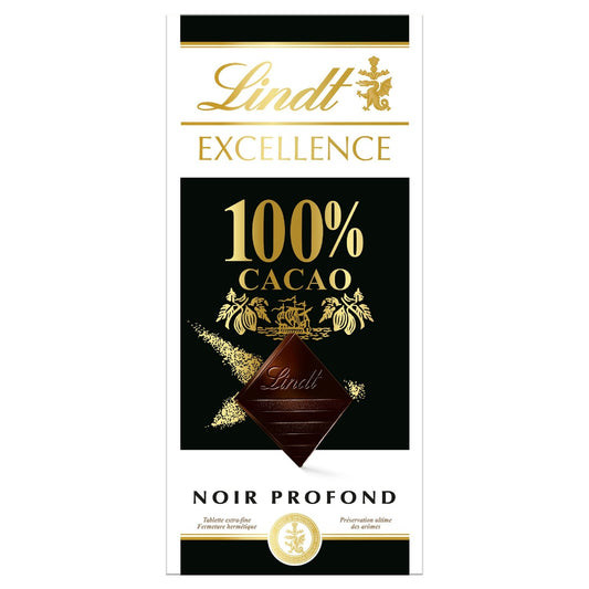 Tablette de Chocolat Noir Excellence 100% Cacao LINDT La tablette de 50g