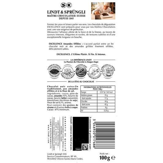 LINDT Excellence Dark Chocolate Bar with Slivered Almonds