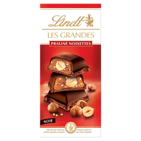 LINDT LES GRANDES Hazelnut Praline Dark Chocolate Bar