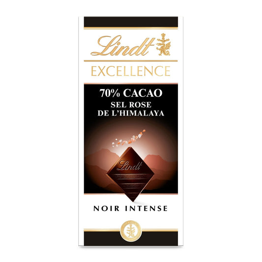 Tablette de Chocolat Noir Cacao Sel Rose de l'Himalaya 70% LINDT La tablette de 100g