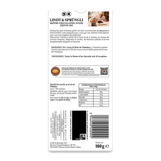 LINDT 70% Dark Chocolate Bar with Cocoa and Himalayan Pink Salt