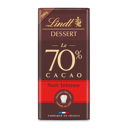Tablette de Chocolat Noir Intense 70% Cacao LINDT DESSERT La tablette de 200g