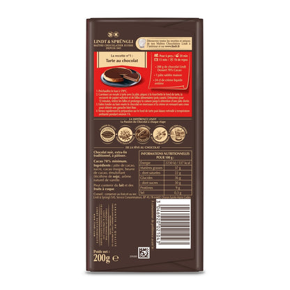 Tablette de Chocolat Noir Intense 70% Cacao LINDT DESSERT