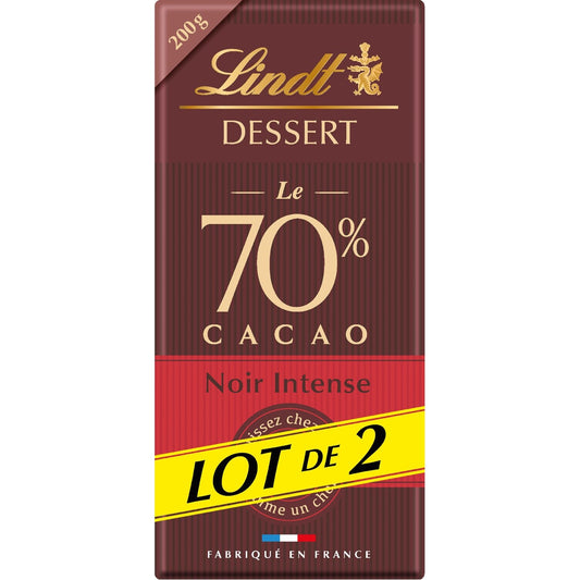 Tablette de Chocolat Noir Dessert 70% LINDT Lot de 2 Tablettes 200g