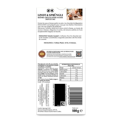 LINDT Excellence Dark Chocolate Bar with Hazelnut and Caramel