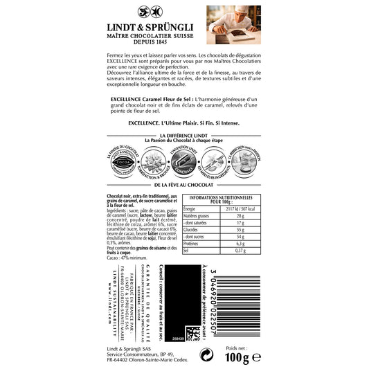 LINDT Excellence Dark Chocolate Bar with Caramel and a Touch of Salt