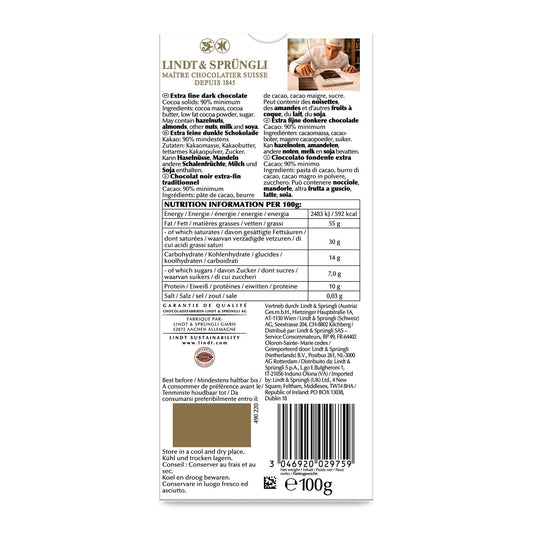 LINDT Excellence 90% Dark Chocolate Bar