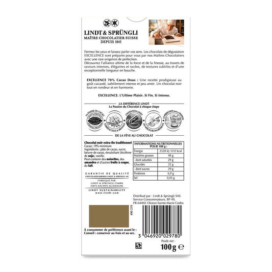 LINDT Excellence 70% Dark Chocolate Bar