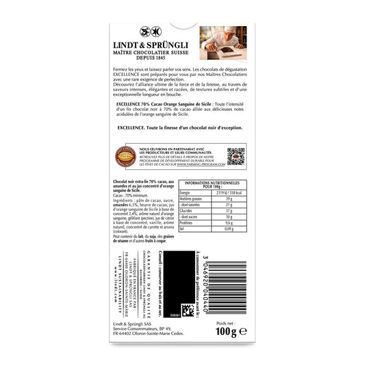 LINDT Excellence 70% Blood Orange Dark Chocolate Bar