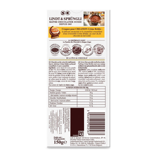 LINDT Crème Brûlée Creation Milk Chocolate Bar