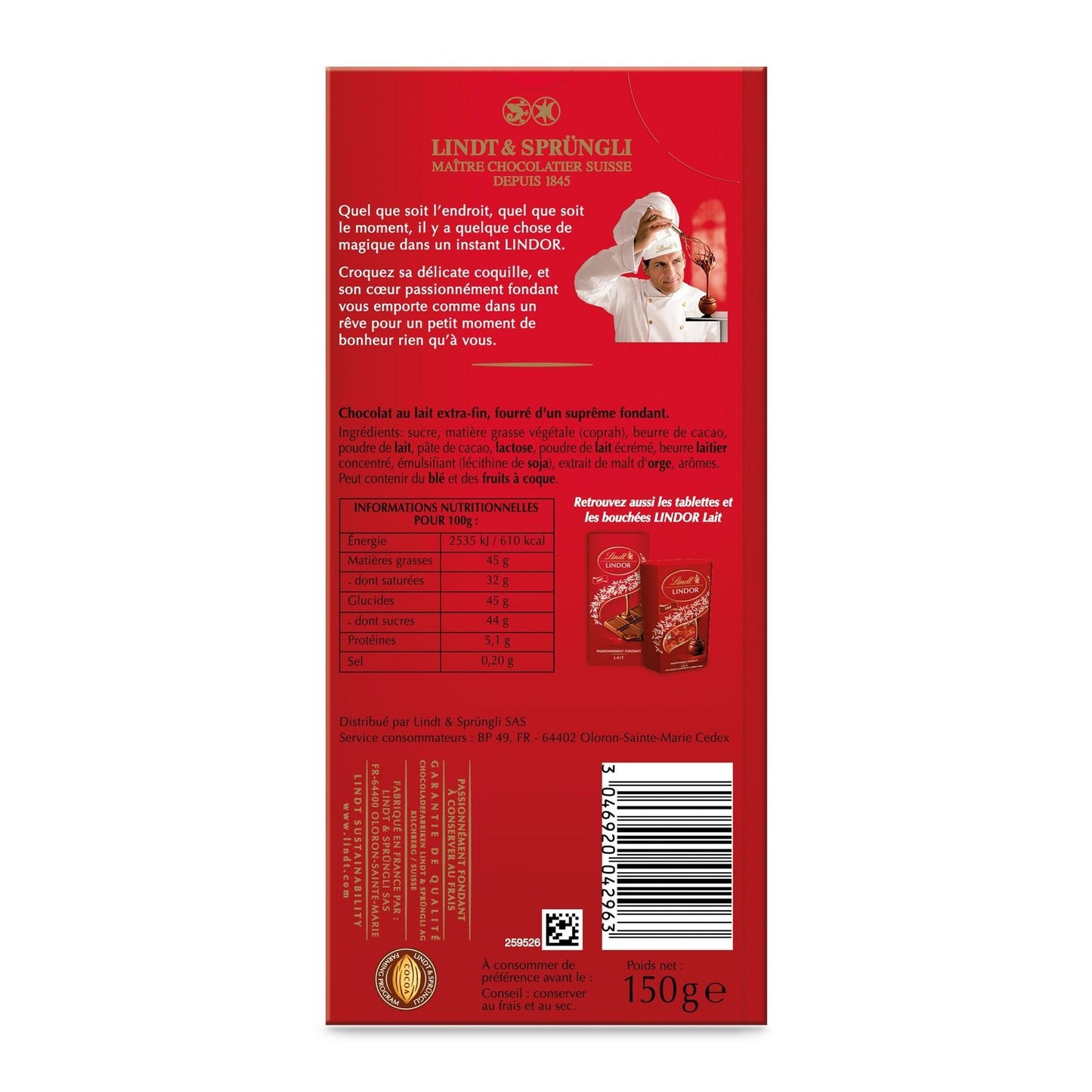 LINDT LINDOR Milk Chocolate Bar