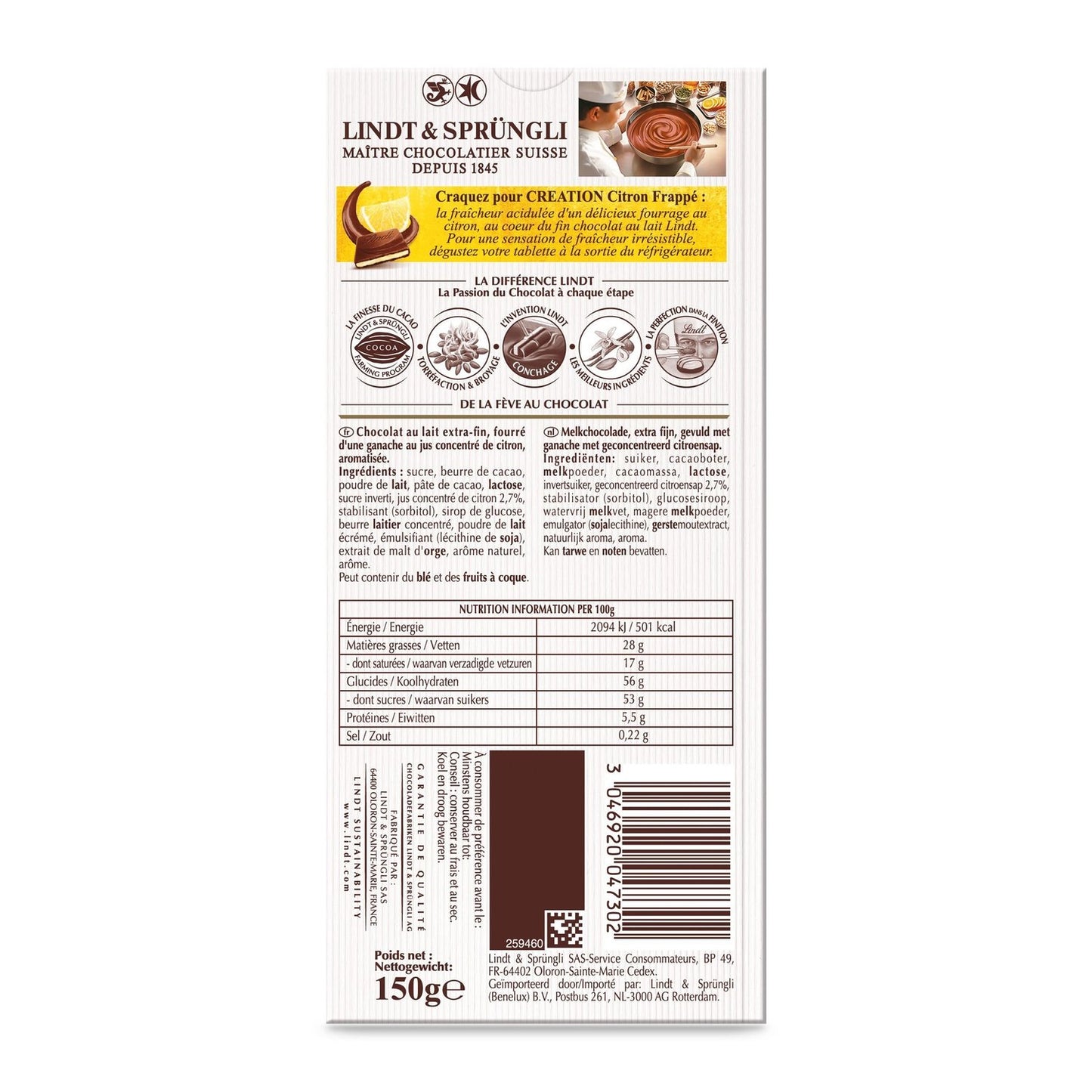 Lindt Lemon Frappé Creation Milk Chocolate Bar