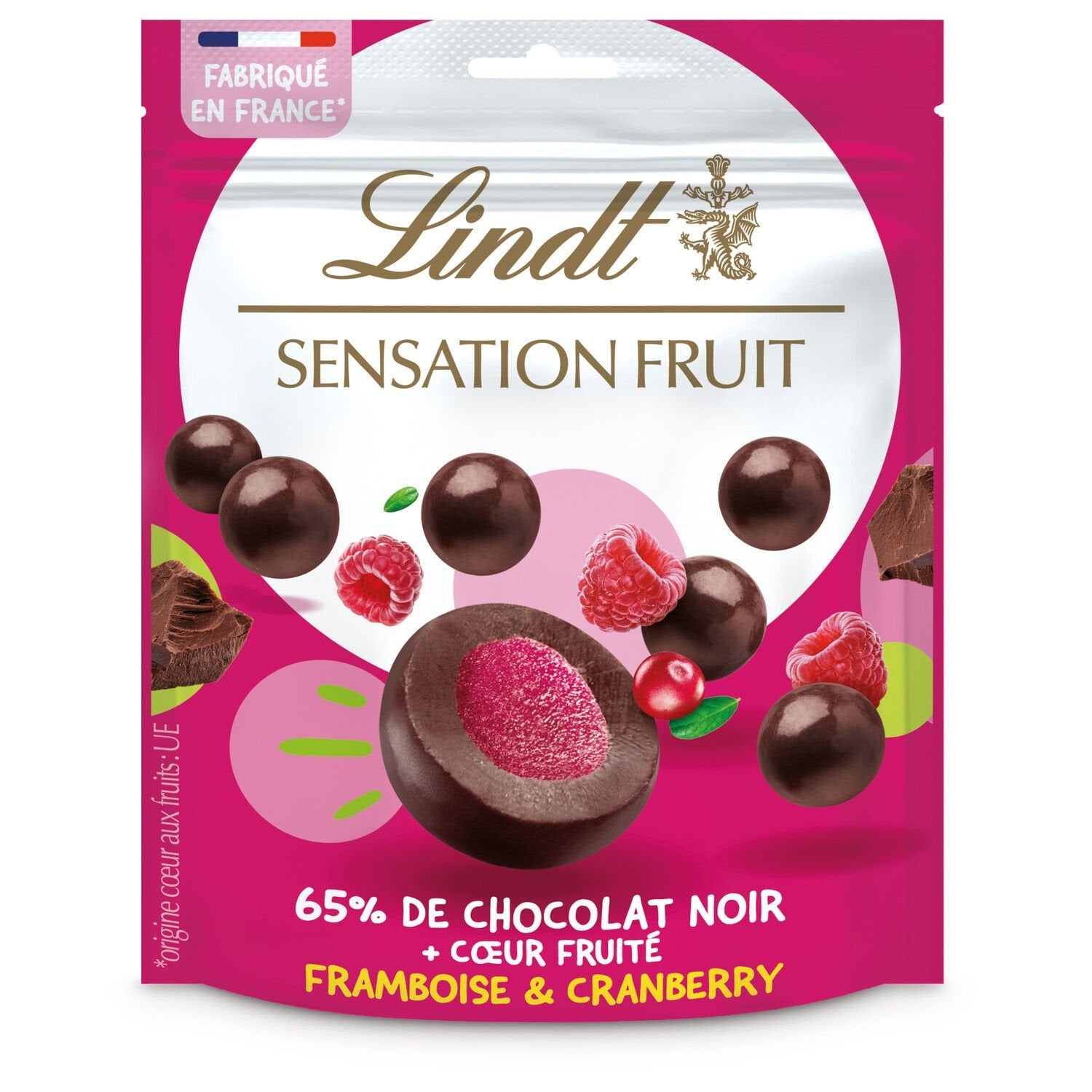 Billes Chocolats Noir Framboise Cranberry LINDT Sachet de 160g