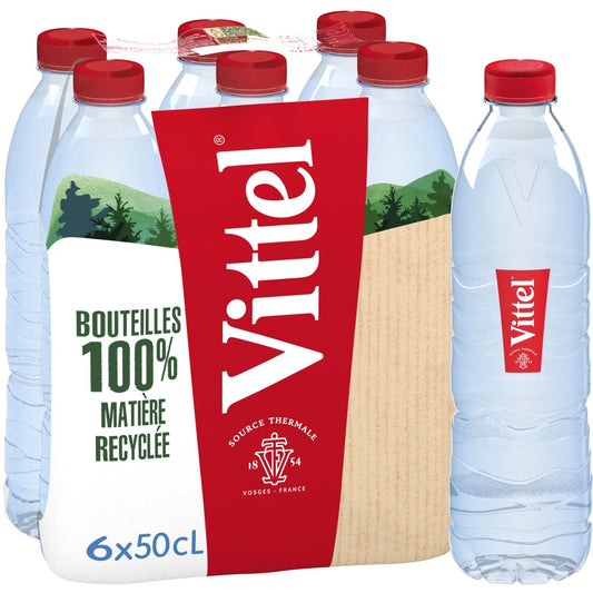 Eau Minérale Naturelle Plate VITTEL le pack de 6 bouteilles de 50cL