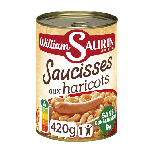 Plat Individuel Saucisses aux Haricots WILLIAM SAURIN la boite de 420g