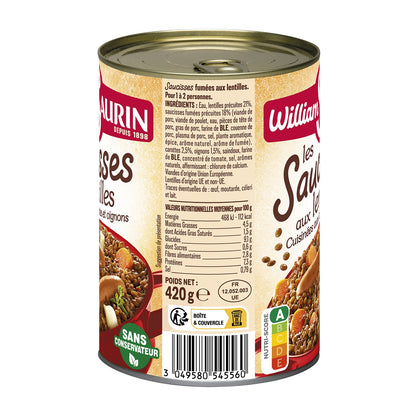 Individual Dish Sausages with Lentils WILLIAM SAURIN
