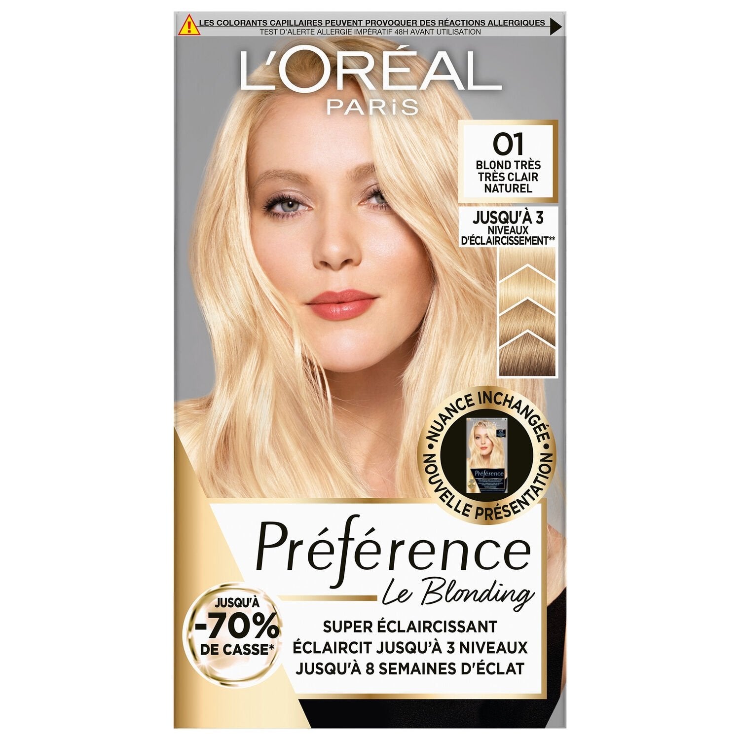 Coloration Permanente 01 Prague Blond Très Très Clair Naturel Brillance Longue Durée Préférence L'OREAL PARIS la boîte