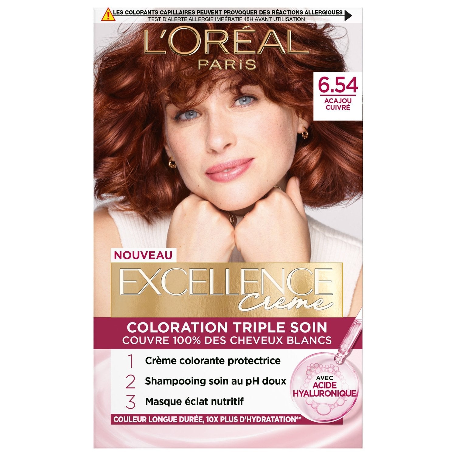 Coloration Permanente 6. 54 Blond Foncé Acajou Cuivré Soin Triple Action Excellence L'OREAL PARIS la boîte