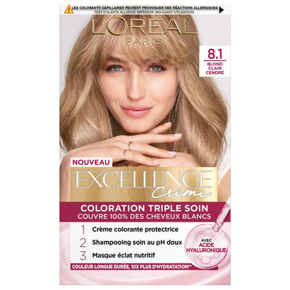 Coloration 8. 1 Light Ash Blonde Triple Hyaluronic Acid Excellence Cream Care L'OREAL PARIS
