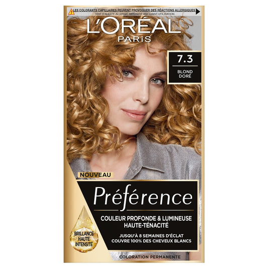 Coloration Permanente 7. 3 Floride Blond Doré Brillance Haute Intensité Préférence L'OREAL PARIS la boîte