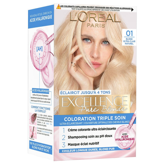 Permanent Coloration 01 Natural Ultra-Light Blonde Triple Care Covers 100% White Hair Excellence Crème L'OREAL PARIS