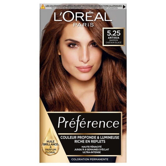 Coloration Permanente 5. 25 Antigua Châtain Glacé Brillance Haute Intensité Préférence L'OREAL PARIS la boîte