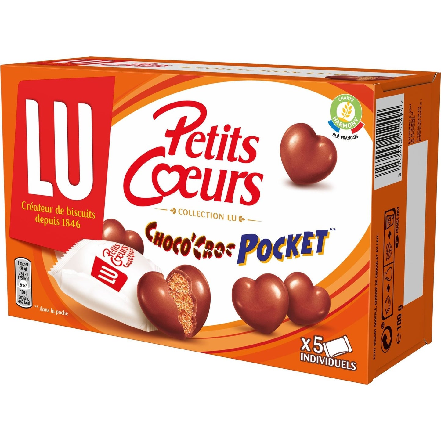 Milk Chocolate Coated Cookies Choco'croc Pocket Little Hearts LU