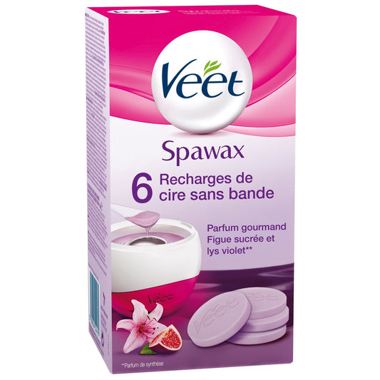 Cire Chaude Corps Figue Sucrée et Lys Violet Sans Bande Spawax VEET la boite de 6 recharges