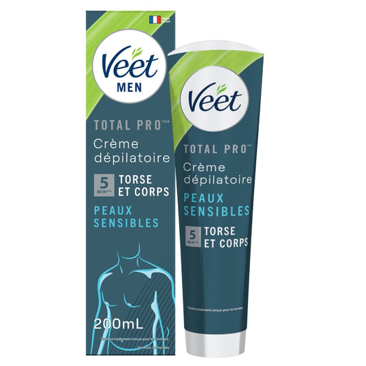 Crème Dépilatoire Torse et Corps Homme Peau Sensible Total Pro VEET le flacon de 200mL