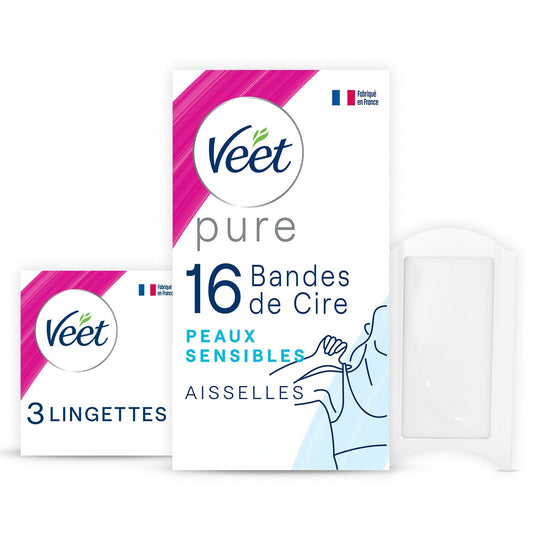 Bandes de Cire Froide Aisselles Peaux Sensibles Hypoallergéniques Minima VEET la boîte de 16 bandes
