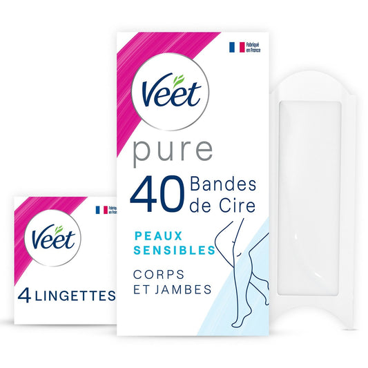 Bandes de Cire Froide Jambes Corps Peau Sensible Hypoallergénique Minima VEET la boîte de 40 bandes