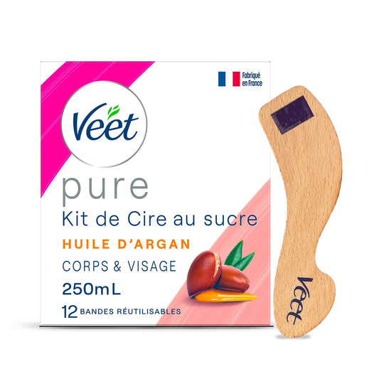 Cire Chaude Corps Visage Huile d'Argan Naturelle Bandes Réutilisables VEET le pot de 250mL