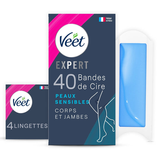 Bandes de Cire Froide Corps Jambes Peau Sensible Huile d'Amande Douce Expert VEET la boîte de 40 bandes