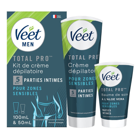 Crème Dépilatoire Parties Intimes Zones Sensibles Homme Peau Sensible Total Pro VEET le kit d'épilation