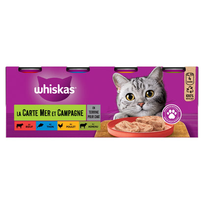 Pâtée pour Chat Adulte en Terrine Boeuf Poulet Thon Agneau WHISKAS 