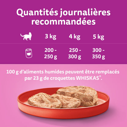 Pâtée pour Chat Adulte en Terrine Boeuf Poulet Thon Agneau WHISKAS 