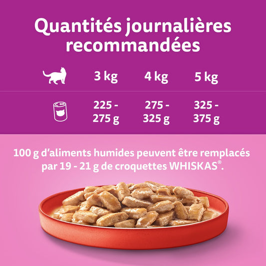 Pâtée pour Chat Adulte en Sauce Boeuf Agneau Veau Dinde Canard Poulet Gibier Volaille la Carte du Boucher WHISKAS