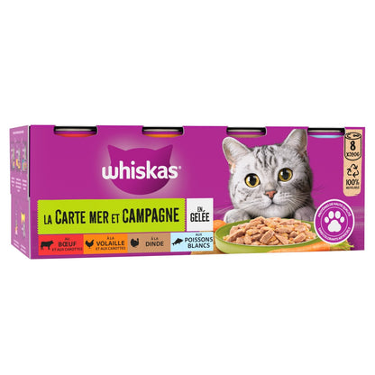 Pâtée pour Chat Adulte en Gelée Boeuf Dinde Volaille Truite la Carte du Monde WHISKAS