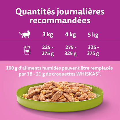 Pâtée pour Chat Adulte en Gelée Boeuf Dinde Volaille Truite la Carte du Monde WHISKAS
