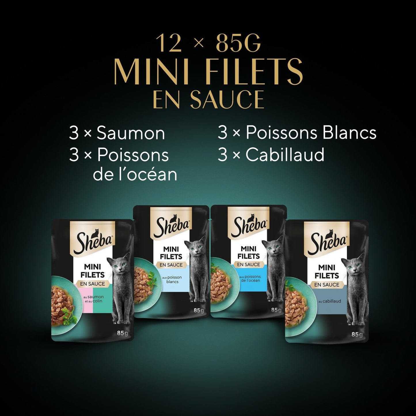 Pâtée pour Chat Adulte Mini Filets en Sauce Sélection Poissons Pêche Durable Msc SHEBA