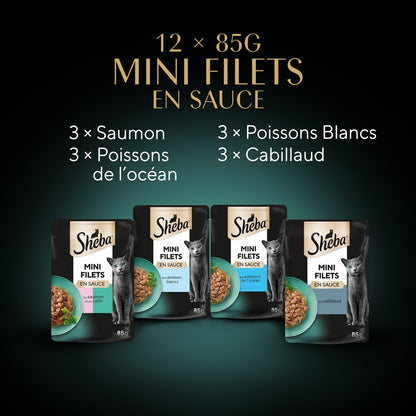 Pâtée pour Chat Adulte Mini Filets en Sauce Sélection Poissons Pêche Durable Msc SHEBA