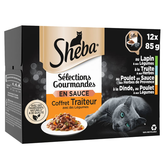 Pâtée pour Chat Adulte en Sauce au Lapin, à la Truite, au Poulet & Dinde SHEBA