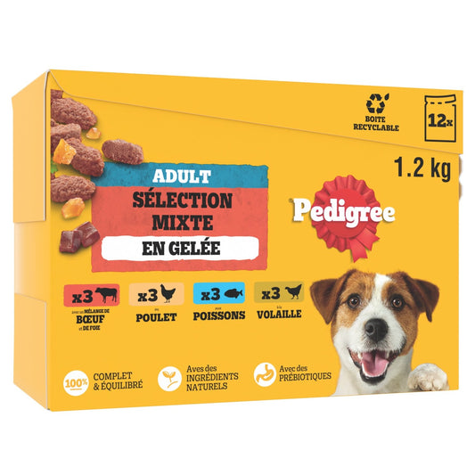 Pâtée pour Chien Adulte Gelée Poulet Boeuf Agneau Volaille Vital Protection PEDIGREE la boîte de 12 sachets fraîcheur