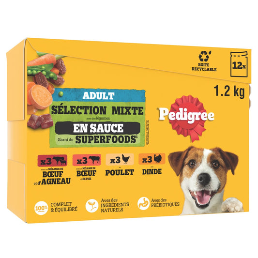 Pâtée pour Chien Adulte au Bœuf, à l'Agneau, au Poulet & Dinde PEDIGREE