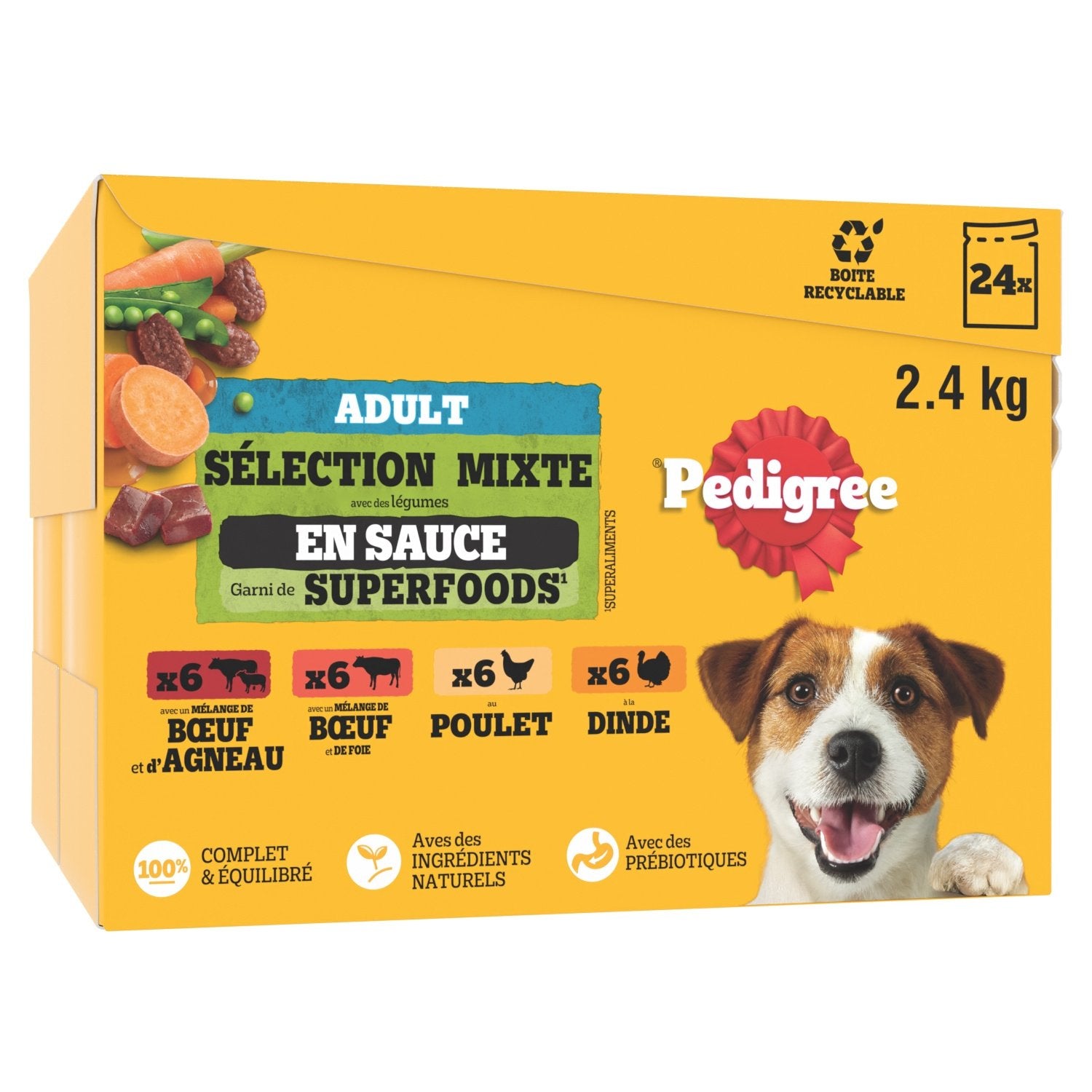 Pâtée pour Chien Adulte en Sauce Poulet Dinde Boeuf Agneau Vital Protection PEDIGREE la boîte de 24 sachets fraîcheur